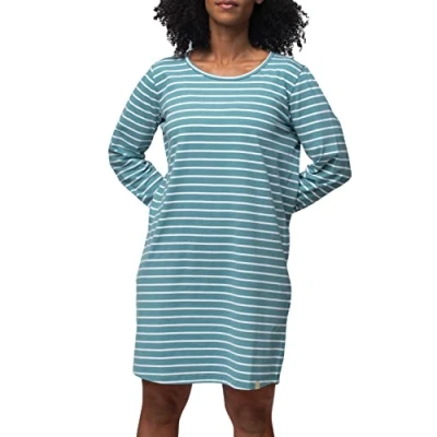 Image of greenjama Women&#039;s Sleep Shirt Striped GOTS Certified Nightgown, Topaz, 40