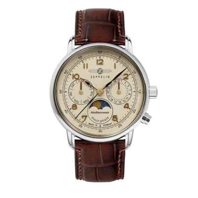 Image of Zeppelin Women&#039;s Watch 100 Years Méditerranée Moon Phase Brown 9637 5, Strap.