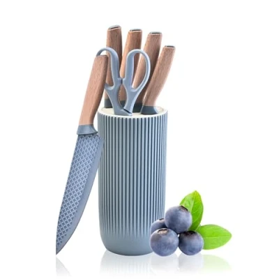 Image of AVEKI Chef Knife Set with Block, 6 Piece Kitchen Knives Sharp Blades, Professional Ergonomic Handle, Non stick Stainless Steel Block (Blue)