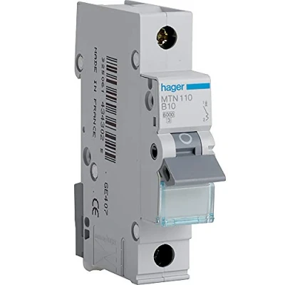 Image of Hager MTN110 Miniature Circuit Breaker, 1 Pole, Module, Type B, 6 kA Breaking Capacity, 10 A Current