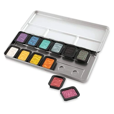 Image of Finetec F1200 12 Opaque Pearlescent Paints, Diameter 30 mm, in Metal Case