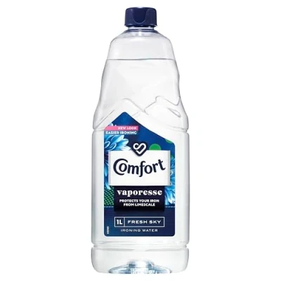 Image of Comfort Vaporesse Fresh Sky ironing Water prevents limescale and gives your laundry a fresh, uplifting fragrance long lasting freshness for easy 1 L