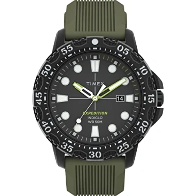 Image of Timex Men&#039;s Expedition Gallatin 44mm Watch Black Case Green Dial with Silicone Strap