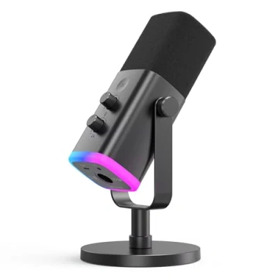Image of FIFINE XLR/USB Gaming Microphone, Studio Dynamic Streaming Mic, Computer Desktop Stand Microphone for Podcast, VoiceOver, Recording, with RGB, Mute, Monitoring Headphone Jack, Gain Knob, Black AM8