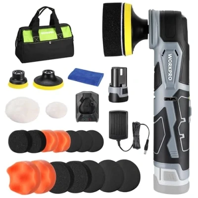 Image of WORKPRO Cordless Car Polisher, 12V Mini Buffer Polisher Kit with 5 Variable Speed Up to 3000RPM, Detailing for Detailed Polishing, Sanding and Waxing, &amp; Sander Machine