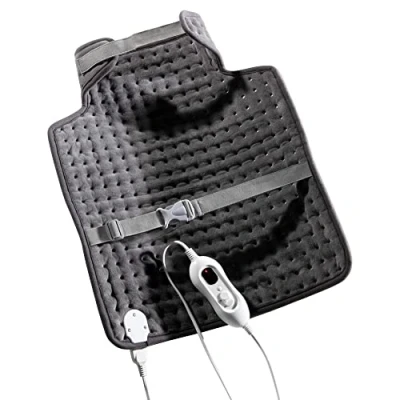 Image of Daewoo Electric Heated Pad HEA1839 Neck Back &amp; Shoulder Warmer with 4 Heat Settings, Adjustable Straps, Machine Washable, Detachable Controls 40 x 50cm Grey