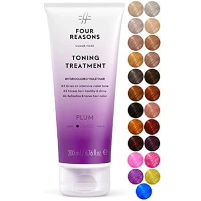 Image of Four Reasons Color Mask Plum (27 Colors) Toning Treatment, Depositing Conditioner, Tone &amp; Enhance Treated Hair Semi Permanent Dye, Vegan and Cruelty Free, 6.76 fl oz