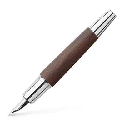 Image of Faber Castell E Motion Chrome Wood Fountain Pen Dark Brown Medium