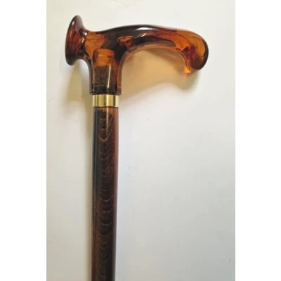 Image of Brown Beech Wood Walking Stick Cane with an Imitation Amber Ergonomic Anatomical Handle for Left or Right Hand (Left Hand)