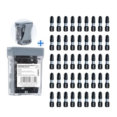 Image of toolant 1 Inch Phillips Bit#3 Magnetic Anti Slip Impact Screwdriver Bits Set,45pcs Insert S2 Steel PH3 Driver Dit Set with CNC Machined Tips for Power Drill