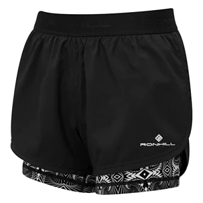 Image of Ronhill, Wmn&#039;s Life Twin Short, Running, Black/Mono MagicEye, 14