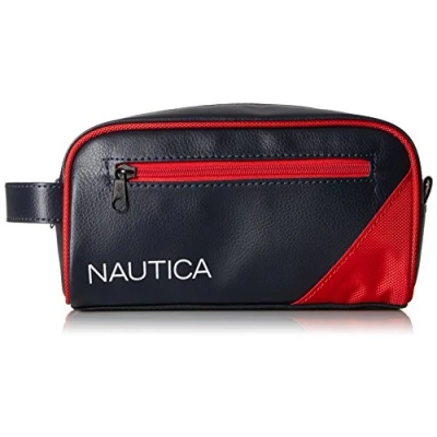 Image of Nautica Men&#039;s Top Zip Travel Kit Toiletry Bag Organizer Packing, Red, One Size