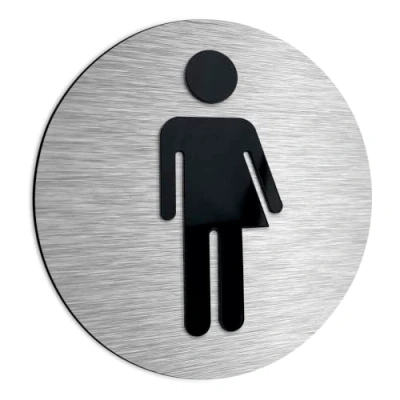 Image of ALÚMADESIGNCO Modern Gender Neutral Toilet Sign Non binary Toilets Signs, Inclusive Bathroom Signage Transgender Restroom Door Plate Trans / WC Room Plaque 120 x mm