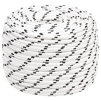 Image of vidaXL Braided Boat Rope in White 14mm x 250m Durable and Weather Resistant Polyester, Suitable for Marine Industrial Use, UV Abrasion