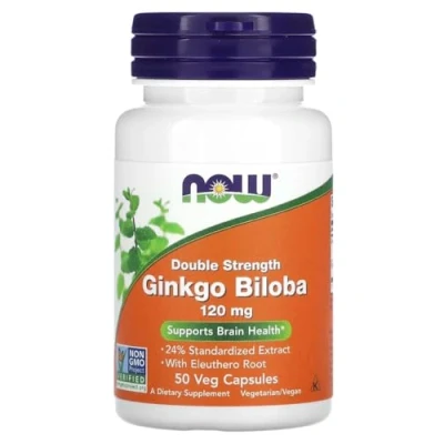 Image of Now Foods Ginkgo Biloba Double Strength 120mg Cognitive Support &amp; Antioxidant Protection 50 Vcaps