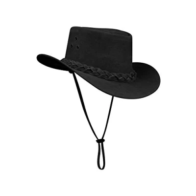Image of TruClothing Australian Unisex Western Cowboy Hat Real Suede Outback Riding Dancing Classic black S (57cm)