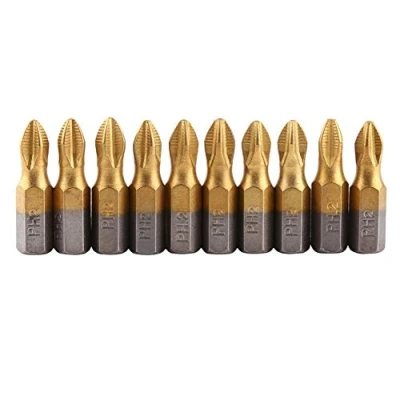 Image of PH2 Cross Head Drill, 10 Pcs Titanium Coated 1/4&quot;Hex Shank 25mm Length Antislip Magnetic S2 Screwdriver Bits Set Perfect for Electrician, Mechanic and Repair Work