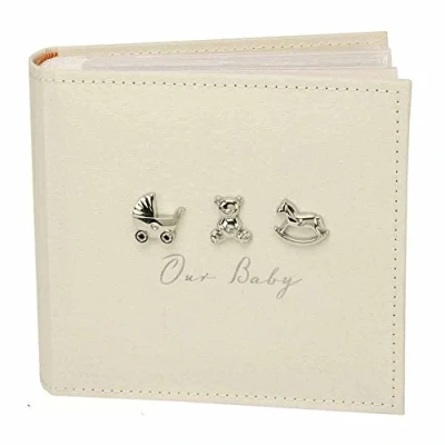 Image of Bambino Linen Fabric Our Baby Photo Album with 3 Icons 50 Pages 6x4