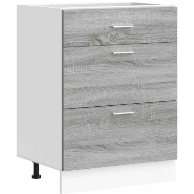 Image of vidaXL Kitchen Base Cabinet Grey Sonoma Engineered Wood, Ample Storage, 60x46x81.5cm, Adjustable Feet
