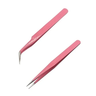 Image of 2 Pcs Eyelash Extension Tweezers, Nail Art Stainless Steel Straight and Curve Tip for Extensions