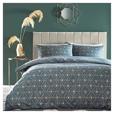 Image of furn. Bee Deco Single Duvet Cover Set, Cotton, Polyester, French Blue