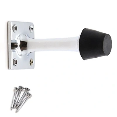 Image of 2X Chrome Projection Door Stoppers 3&quot;/75mm Long Stop Rubber Buffer Handle Guards