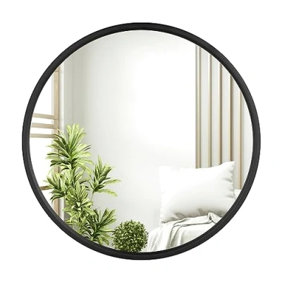 Image of WOLTU Wall Mirror φ 50 cm with Black Frame, Modern Round Hanging for Bathroom Bedroom Living Room Hallway, Mounted Makeup Dressing Mirror, Made of Metal MDF, MB6094sz02