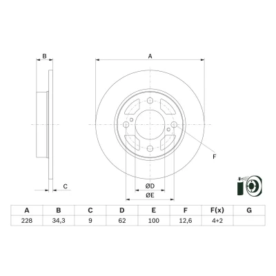 Image of 5561152R00 Brake disc BOSCH 0 986 479 F38 228mm 9mm 4 100mm solid Coated SUZUKI: SWIFT 5