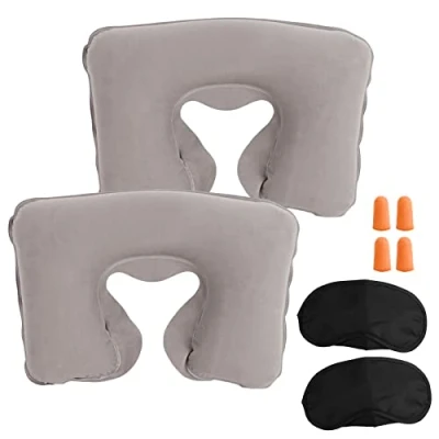 Image of Inflatable Travel Neck Pillow Soft Flight Rest/Support Cushion Head &amp; (Grey x 2PCS)