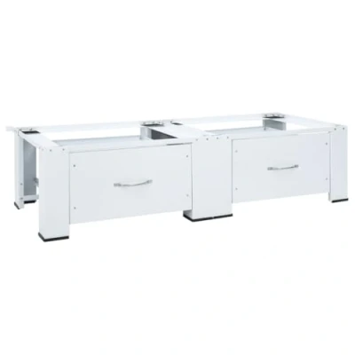 Image of vidaXL Double Washing Machine Pedestal Stand with Drawers White Shelf Dryer Pedestals Laundry
