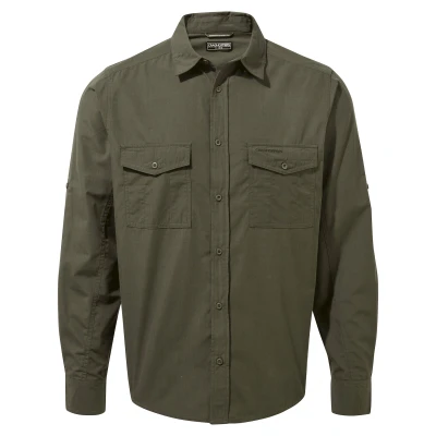 Image of Craghoppers Mens Kiwi Long Sleeved Shirt (Woodland Green) Dark Green Size 3XL