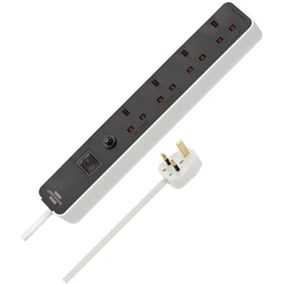 Image of Brennenstuhl Ecolor 4 gang Extension Lead (Power Strip with Safety Fuse Button, switch and 5m cable, 90 angle of sockets) white/black