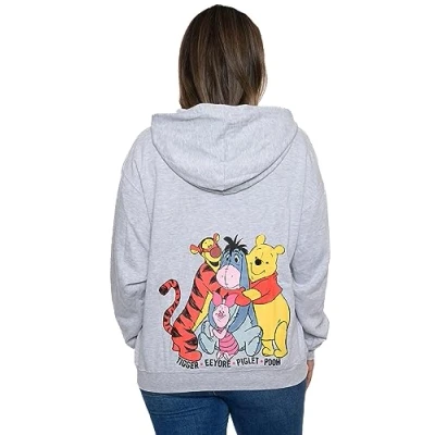 Image of Disney Zip Hoodie Eeyore Winnie The Pooh Piglet Tigger, Heather Grey, Medium