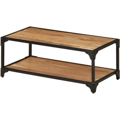 Image of vidaXL Coffee Table Vintage Style Solid Acacia Wood Sturdy Iron Frame Rectangular Shape with Lower Storage Shelf Retro Brown 90x45x35 cm
