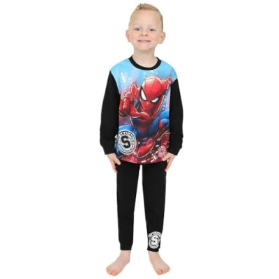 Image of Spiderman Boys Marvel Long Pyjama Set W23 Kids Avengers Pjs (5 6 Years) Blue