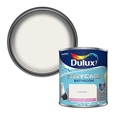 Image of Dulux 500001 Easycare Bathroom Soft Sheen Emulsion Paint for Walls and Ceilings Pure Brilliant White 1L