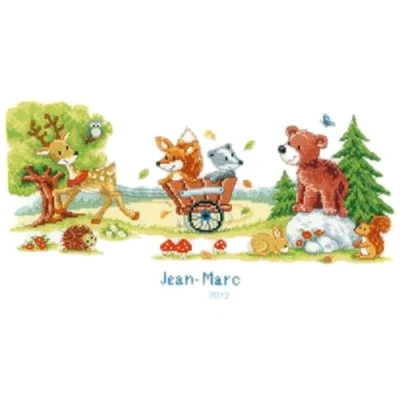 Image of Vervaco Birth Record Animal Fun Counted Cross Stitch Kit, Multi Colour