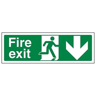 Image of V Safety Fire Exit Arrow Down Sign Landscape 600mm x 200mm 2mm Rigid Plastic