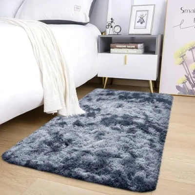 Image of AMEHA Rugs Living Room Bedroom Fluffy Shaggy Dark Grey Area Non Slip Modern Super Soft Thick Pile Plush Carpet Shedding Easy To Clean Rug (60cm x 110cm, Tye Dye Grey)