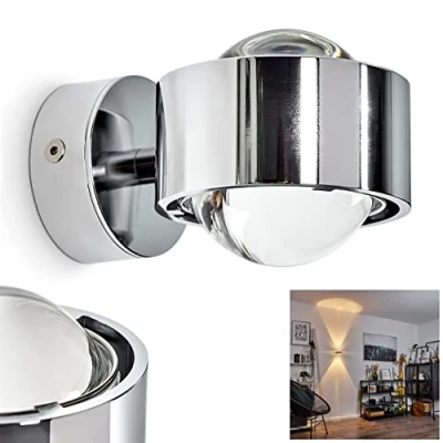 Image of hofstein Wall lamp Sapri Straight Made of Metal with Glass Lenses in Chrome Room for Living Dining Kitchen Bedroom Great Light Patterns Without Bulbs