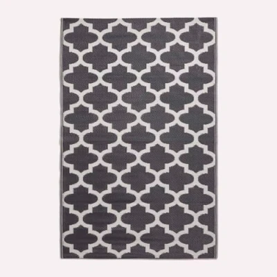 Image of HOMESCAPES Luxury Extra Large Outdoor Rugs for Garden Patio Waterproof 100% Recycled Plastic Mat Carpet 180 x 270cm Reversible White &amp; Black Geometric Rug Nola, Indoor/Outside Portable, Seamless