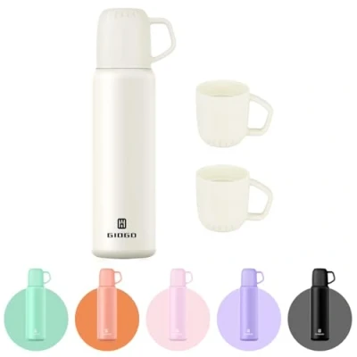 Image of Thermal Flask with Cup 648ml/22oz for Hot Drink, Vacuum Insulated Flask, Cold Water Bottle Thermo Coffee Flasks(White,Set)