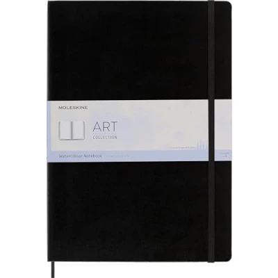 Image of Moleskine 29.7 x 42 cm A3 Size Watercolour Notebook Classic Notebook, Paper Suitable for Pencils and Paints Hard Cover Elastic Closure, Colour Black, 60 Pages