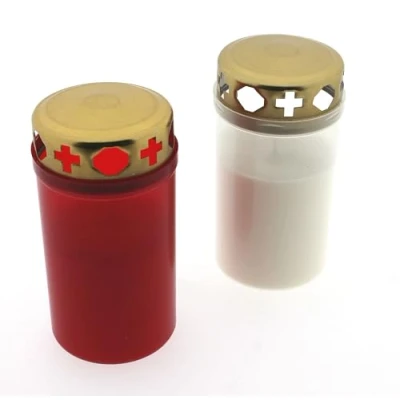 Image of S&amp;S Shop Grave Candles No. 3 with Gold Lid Red or Transparent Permanent Burner Day Light Fridhof Funeral Candle Memorial (Red, 50)