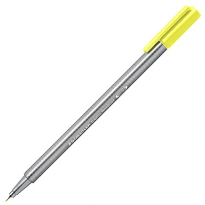 Image of Staedtler Triplus 334 10 Fineliner Triangular Shaft in Cardboard Case, Metal Encased Tip, Approx 0.3 mm (0.11 inches) Set of 10, Light Yellow