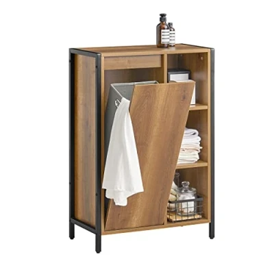 Image of SoBuy BZR65 PF, Bathroom Cabinet Storage with Laundry Basket and Compartments,
