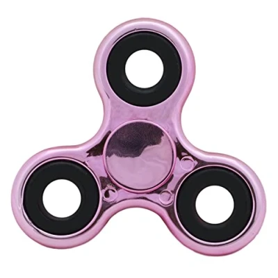 Image of Toyland® Fidget Hand Spinner Stress and Anxiety Relief Assorted Colours (Metallic Baby Pink &amp; Black Rings)