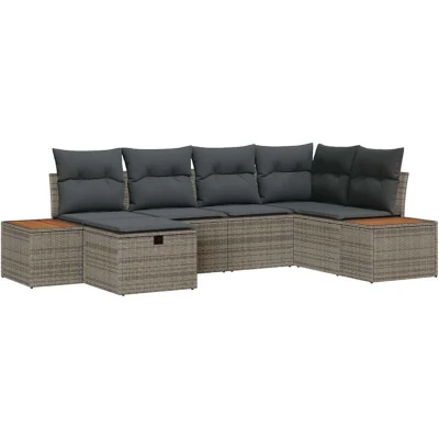 Image of vidaXL 6 Piece Garden Sofa Set with Cushions Grey Poly Rattan