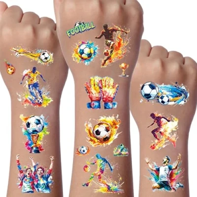 Image of Football Glitter Tattoo for Kid, 12 Sheets Temporary Tattoos Kids, Gifts Boys, Entertainment Games Children, Party Bags Fillers