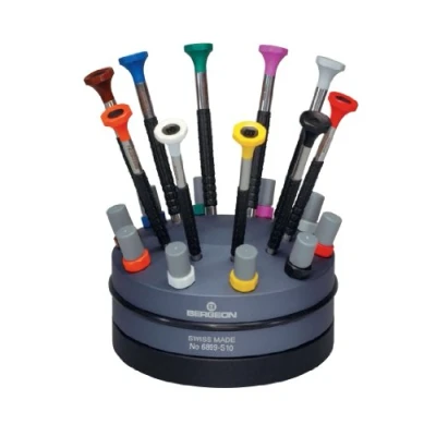 Image of BERGEON 55 604 6899 S10 Rotating Stand with 10 Ergonomic Screwdrivers and Tubes Spare Blades Watch Repair Kit